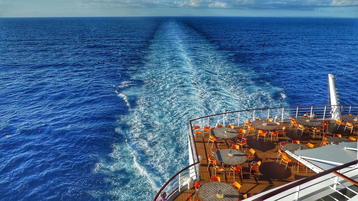 View of the ocean from the deck of a cruise ship